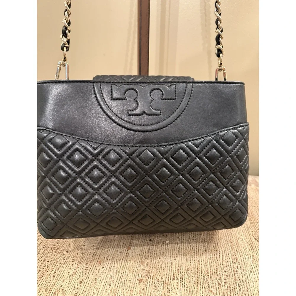 Tory Burch Fleming Quilted Open Crossbody Shoulder Bag Purse Style Black‎